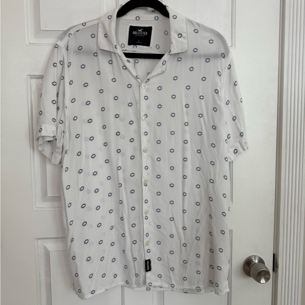 Hollister White Shirt with Blue Circles